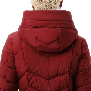 Customizable 2026 Winter Red Women's Puffer Jacket Hooded Long Sleeve Thick Zipper Casual Solid Color Waterproof Logo Polyester - Product Image 2
