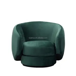 当代天鹅绒单口音沙发椅设计旋转休息室沙发椅绿色