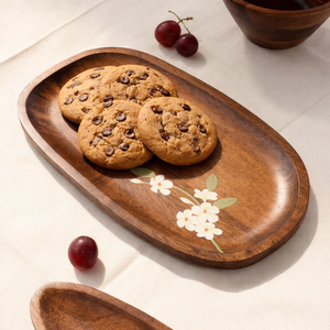 Plateau ovale en bois de mangue écologique Bella 12,5 pouces X 7 pouces X 0,6 pouces Peint à la main Passe au lave-vaisselle Biodégradable pour cadeaux - Product Image 5