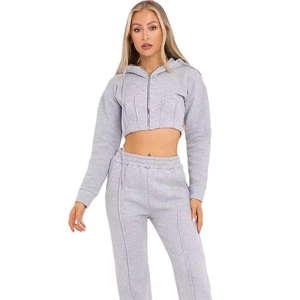 Ensemble de survêtement pour femme à capuche, style décontracté, vêtements d'hiver confortables et tendance, fermeture éclair, personnalisable en couleur et en logo - Product Image 1