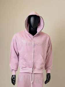 ชุดวอร์มฤดูหนาวแบบมีซิป เสื้อฮู้ดครอปแบบดิสเทรส ชุดวอร์มลายฟอกสี ประดับคริสตัล ชุดแทรคสูทผู้ชายทรงโอเวอร์ไซส์ - Product Image 5