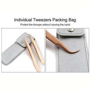 Juego de Pinzas para Extensión de Pestañas de Acero Inoxidable Color Oro Rosa, Rectas y Curvas Resistentes, con Estuche, Herramienta de Maquillaje para Injertos - Product Image 4