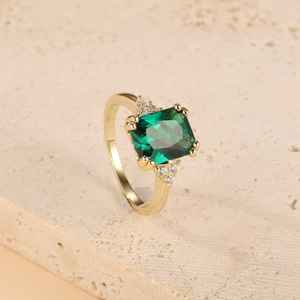 Hot Sale Emerald & White CZ Adjustable Gold Vermeil Prong Setting 8x6MM Ring Jewelry for Women <b>Anniversary</b> & Everyday Wear - Product Image 6