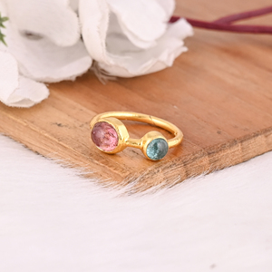 Anillo de Compromiso de Plata de Ley 925 con Turmalina Natural, Chapado en Oro, Anillos Alternativos, Regalo para Mujer - Product Image 2