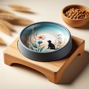 Cuencos para mascotas de cerámica doble elevados de lujo con comedero lento para perros y gatos Estación de alimentación elevada elegante con diseño antideslizante - Product Image 2