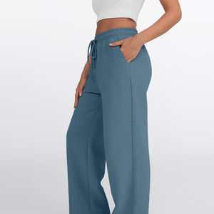 Fournisseur direct d'usine, pantalon de survêtement décontracté d'hiver pour femmes, couleur unie, pantalon à jambes larges, 100% coton, streetwear - Product Image 3