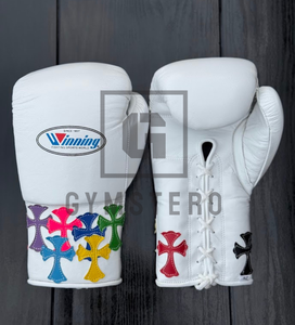 Ensemble de boxe bleu personnalisable de haute qualité en cuir de vache véritable avec fermeture à lacets, gants d'arts martiaux à doigts complets - Product Image 5