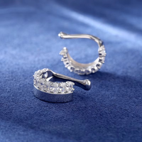 Boucles d'oreilles clous en argent sterling certifié, serties d'une rangée de moissanite taille brillant, pour femmes et hommes, style hip-hop, cadeau original pour rappeur