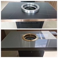 Meja Makan Marmer Logam Komersial untuk Buffet, Meja Granit untuk Panggangan BBQ Korea 120*80cm, Meja Restoran Laminasi Cina