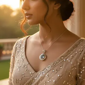 Colgante de Topacio Azul para Mujer, Hecho a Mano, Plata 925, Joyería con Piedras Preciosas, Chapado en Oro Rosa y Rodio, Colgante con Dije, Material Principal Platino - Product Image 2