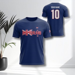 Set di Maglie da Calcio Ispirate alla Nuova Zelanda per Tifosi Blu Navy con Nome e Numero Personalizzati - Product Image 1