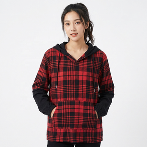 <b>Men</b> Plaid Hooded <b>Sweatshirt</b> Oversized Regular Fit Casual Black <b>Red</b> Checkered Cotton Flannel Pullover With Pocket Autumn Wear - Product Image 6