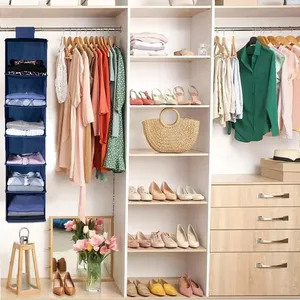 Organizer armadio a 6 scomparti in tessuto blu 30x30x120 cm portaoggetti portaoggetti Premium - Product Image 3