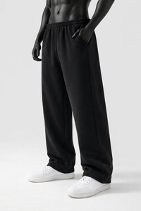 Pantalones de chándal negros personalizados de pierna recta para hombre, cintura elástica, ajuste holgado, bajo abierto, pantalones de descanso, venta al por mayor OEM - Product Image 5