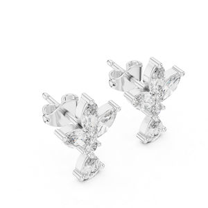 Pendientes de compromiso de oro blanco de 14 quilates |   Anillo de Lujo para Mujer con Diamantes en Forma de Pera, Redondos y Marquise, Certificado para Bodas y Aniversarios - Product Image 2