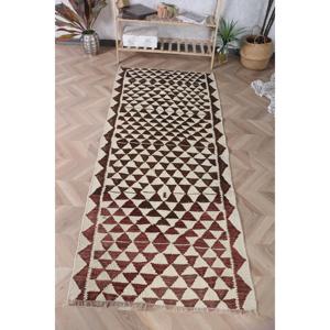 3.1x7.3 ft Vintage Rug, Kilim Rug, <b>Brown</b> Check Rug <b>Wool</b> - Product Image 1