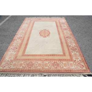 Alfombra clásica de lana turca Vintage Beige Rosa 6,9X9,6 pies tejido plano sala de estar alfombra patrón de retazos látex para uso en pasillo - Product Image 1