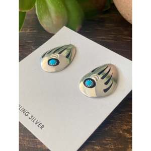 Navajo Handmade Kingman Turquoise <b>Sterling</b> <b>Silver</b> Bear Claw <b>Stud</b> <b>Earrings</b> - Product Image 4