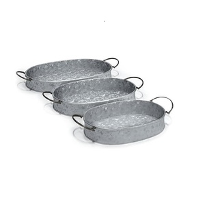Plateau de service en fer galvanisé en métal galvanisé élégamment conçu avec poignée Plateau de service de style ferme industriel Plateau de décoration rustique - Product Image 1