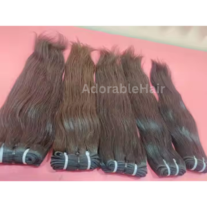 Vente en gros de mèches de cheveux indiens 100% Remy, non traitées, ondulation naturelle, lisses, cuticules alignées pour machine double - Product Image 2