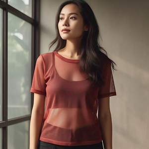 Camisa de verano de malla transparente Cuello redondo Club nocturno Ligero Ver a través de manga corta Camisa de malla transparente Señoras - Product Image 2