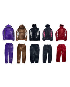 Chándal multicolor con estampado de pantalla para hombre con patrón de llama, sudaderas con capucha y pantalones de chándal acampanados, conjuntos de ropa de calle Vintage - Product Image 6