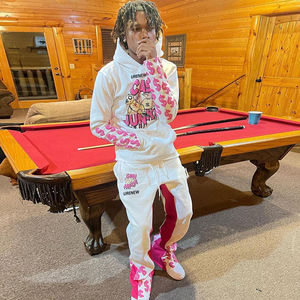 Survêtement évasé à logo personnalisé et flexible à imprimé bouffant Survêtement 100 coton Pantalon de survêtement évasé à ourlet brut Ensemble pantalon de survêtement et sweat à capuche pour hommes - Product Image 3