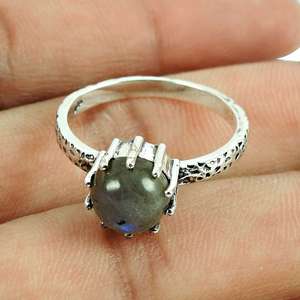 Bague bohème en argent sterling 925 avec labradorite naturelle, pierre précieuse labradorite ronde naturelle, prix de gros - Product Image 2