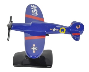 Modelo de Avión de Hélice Negra Artesanal, Decoración de Mesa, Modelo de Avión Planeador Azul con Base, Artículos de Decoración para el Hogar y la Sala de Estar - Product Image 5