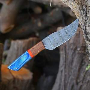 มีดทำมือ DIY เหล็กดามัสกัส สำหรับล่าสัตว์และตั้งแคมป์ ใบมีดแบบ Fixed Blade ด้ามไม้สีสันสดใส ปรับแต่งได้ พร้อมปลอกหนัง OEM - Product Image 4