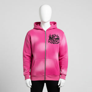 100% coton sweat à capuche zippé lavage à l'acide broderie strass délavés poids lourd 450 GSM différentes couleurs pour la saison d'hiver - Product Image 2