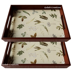 Bandeja de servicio de madera con estampado de hojas marrones, bandeja de madera decorativa hecha a mano para cocina, comedor, mesa de centro y entretenimiento en el hogar - Product Image 4