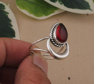 Ambre rouge pierre naturelle larme forme de goutte à la main 925 bague en argent Sterling unisexe fête anniversaire cadeau - Product Image 5