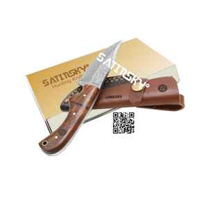 Couteau de chasse Damas avec manche en bois Pakka noir et bois de rose et gaine Acier Damas: 1095 + 15N20 Haute teneur en carbone - Product Image 2