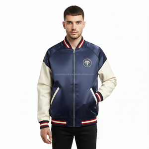 Custom 100% Polyester Satin <b>Varsity</b> College <b>Jacket</b> Zipper Closure Winter Bomber Letter Waterproof for University <b>Jackets</b> - Product Image 2