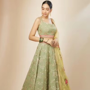 Luxueux Sage Green Heavy Georgette Pista Lehenga choli fabricants en Inde - Product Image 1