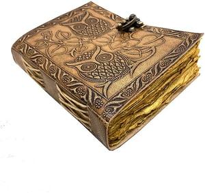 Diario de Cuero con Grabado de Búho Vintage, Tapa Dura con Cierre Metálico, Páginas Amarillas, Encuadernación Cosida, Cuaderno de Regalo - Product Image 3