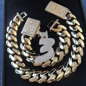 Pulseira de ouro maciço real personalizada de fábrica 14K 18K pingente pingente colar conjuntos de joias VVS Moissanite para homem