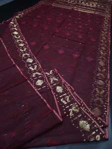 Exportable Dhakai Jamdani Sharee Qualité Exportation pour Femmes JAMDANI TISSU Bleu ROUGE VERT Doré Bleu Ciel du Bangladesh - Product Image 2