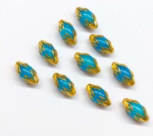 Cuentas de cristal azul cielo de 20x10mm con tapas de extremo de loto dorado | Joyería decorativa y suministros de cuentas para manualidades - Product Image 2