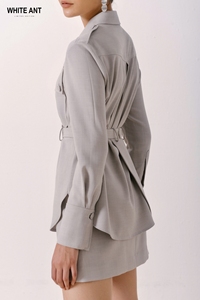 Impresionante diseño de blusas y camisas para mujer con bolsillos en el cinturón botones JUSTIN POINTED SHIRT 50% poliéster 46% rayón ropa de mujer - Product Image 5