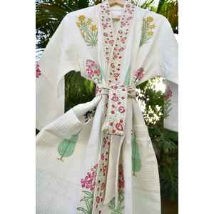 Conjunto de Bata de Baño Bohomin Bag Paanch Buta ODM Casual Romántico de Algodón con Estampado Sólido para Mujer, Talla XS, Suave, Transpirable, Cuello en V, Estilo Waffle - Product Image 4