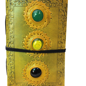 Vente en gros Cahier de revue en cuir jaune fabriqué à la main de qualité supérieure au format B5 avec fermeture à fil élastique en pierre tricolore pour cadeau - Product Image 1