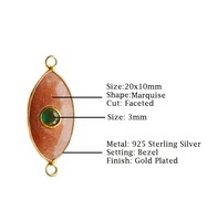 Jolie pierre précieuse naturelle forme marquise 20x10mm coupe à facettes 925 argent Sterling or Vermeil lunette ensemble Double boucle connecteur breloque