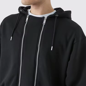 Boxy cropped Sudadera con capucha de doble cremallera Oversized Boxy Plain Double Zip Through Cropped Men's Hoodies - Product Image 5