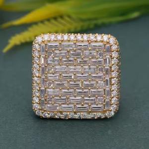18K Yellow Gold Plated 925 Sterling <b>Silver</b> VVS Moissanite Baguette Cut Diamond <b>Ring</b> Customizable for <b>Men</b> and Women - Product Image 1
