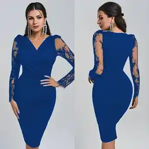 Femmes manches longues double boutonnage décolleté manches tulle détail crêpe mini longueur robe femmes robe 2023 robes élégantes