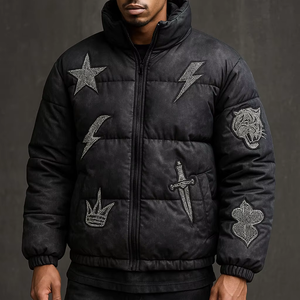 Chaqueta Safari de Moda para Hombre, Estilo Vintage, Abrigo Acolchado Grueso y Cálido para Invierno, Ropa Casual para Uso Diario, Decoración con Pedrería Satinada - Product Image 1