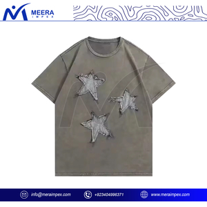 T-shirt brodé fait à la main en détresse personnalisé-Mode bohème vintage, design rétro artistique, vêtements décontractés énervés - Product Image 2