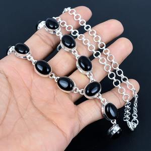 New Arrival Genuine 925 Sterling Silver Natural <b>Black</b> Onyx Cabochon Bezel Setting Chain Necklace <b>Women</b> Heavy Jewelry - Product Image 6